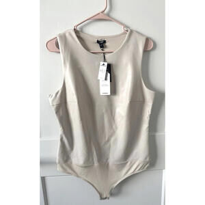 Express Faux Leather Bodysuit XS Beige‎ Sculpt Stretch Tank Top NWT Contour Fit